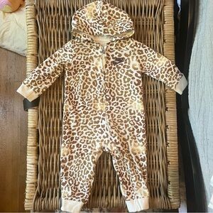 NIKE Baby 12M Brown Leopard Print Full Zip Jumpsuit